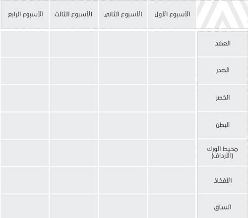 جدول متابعة قياسات الجسم